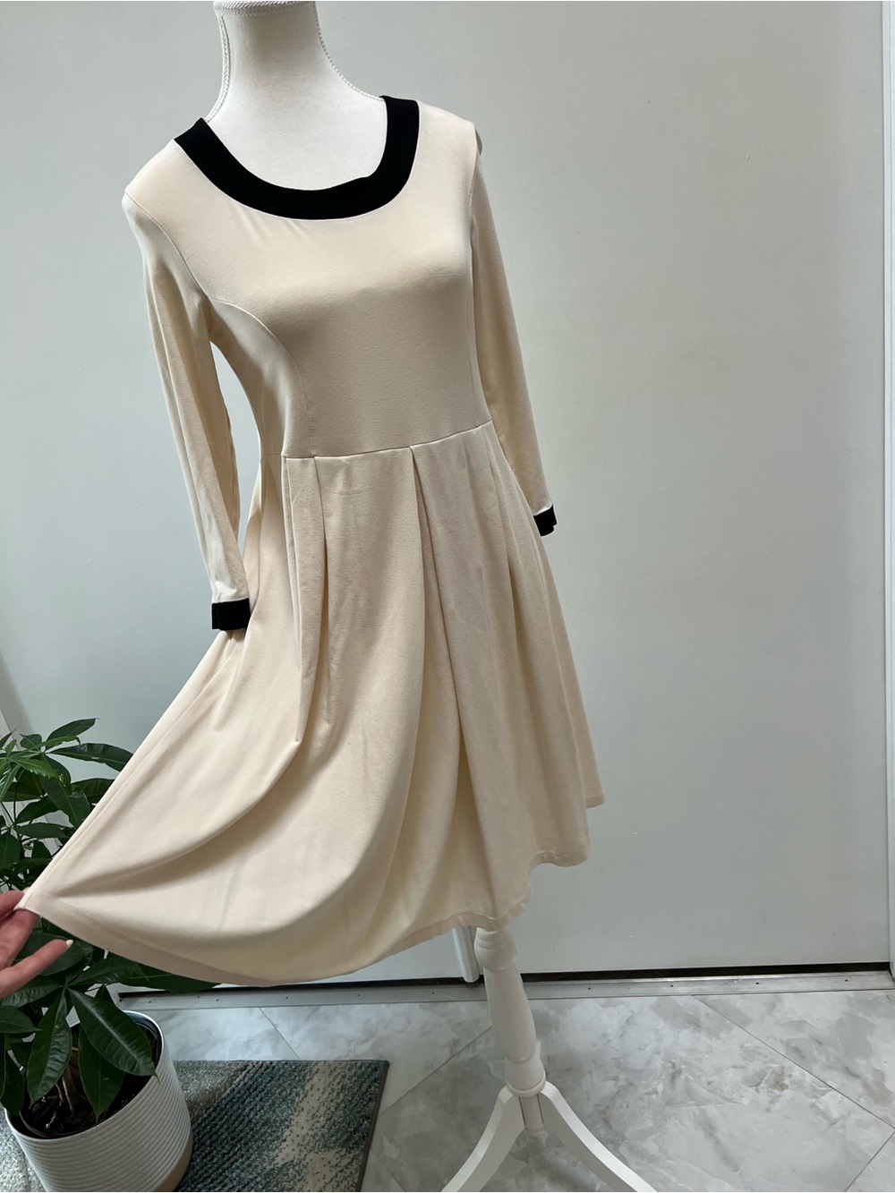ASOS Maternity Cream with Black Trim Fit-and-Flare Dress